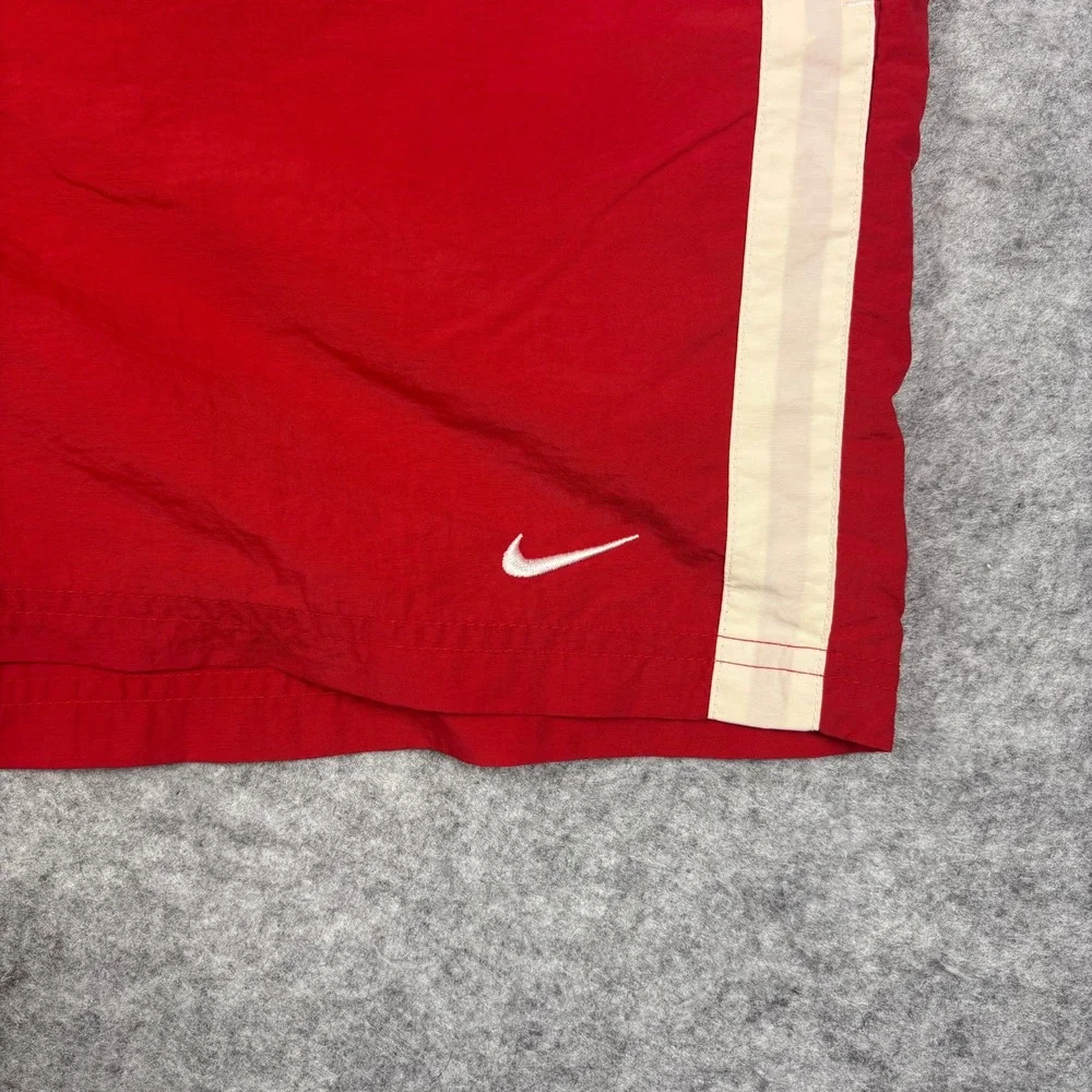 Vintage Nike Swim Trunks Red Nylon Mesh Lined Striped Shorts Mens Medium